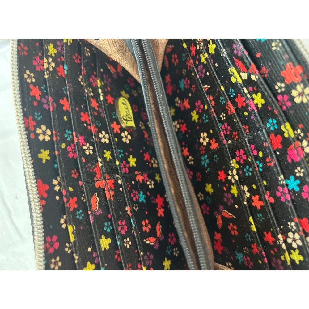 Sakroots Artist Circle Floral Butterfly Large Zip Around Wristlet Wallet Black
